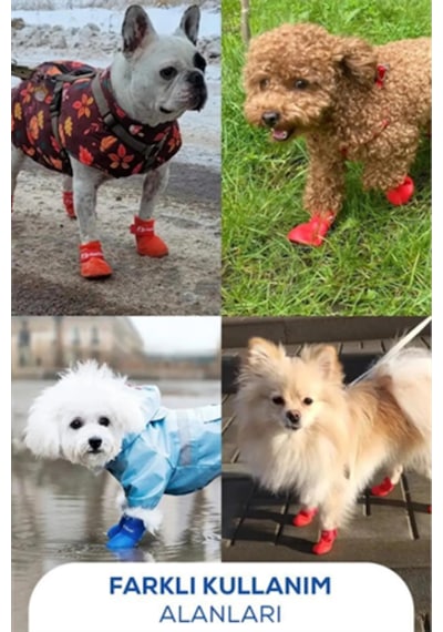 Kedi Ve Köpekler İçin Pati Ayakkabısı, Silikon Kaymaz Taban Cırt Cırtlı Pati Ayakkabısı