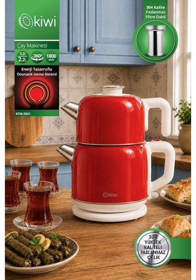 Kiwi Ktm2921 Retro Paslanmaz Çelik Çay Makinesi - Kırmızı