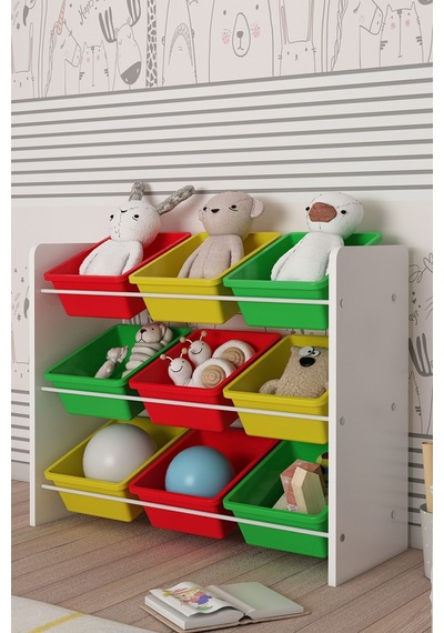 9 Sepetli Çok Amaçlı Oyuncak Dolabı Montessori Dolap Yeşil
