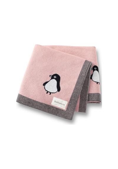 Kız Ve Erkek Bebek Için Triko Örgü Bebek Battaniyesi 85cm X85cm Açık Pembe Penguş Pembe Pembe