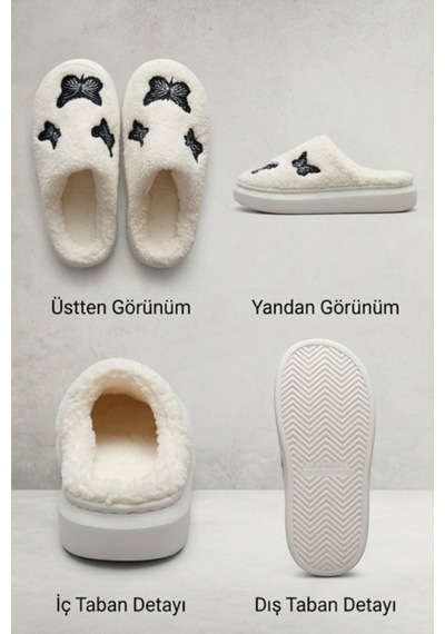Unisex Hafif Ve Yumuşak Peluş Kaymaz Taban Anne Çocuk Misafir Kelebek Desen Ekru Ev Terliği 5808 Krem Unisex Hafif Ve Yumuşak Peluş Kaymaz Taban Anne Çocuk Misafir Kelebek Desen Ekru Ev Terliği 5808 Krem