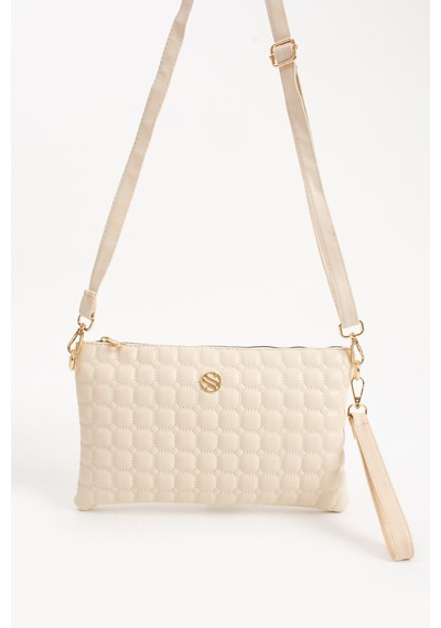 Oldso Kadın Suni Deri Siyah Mozaik Desen Çapraz Ve El Askılı Portföy Clutch Bej