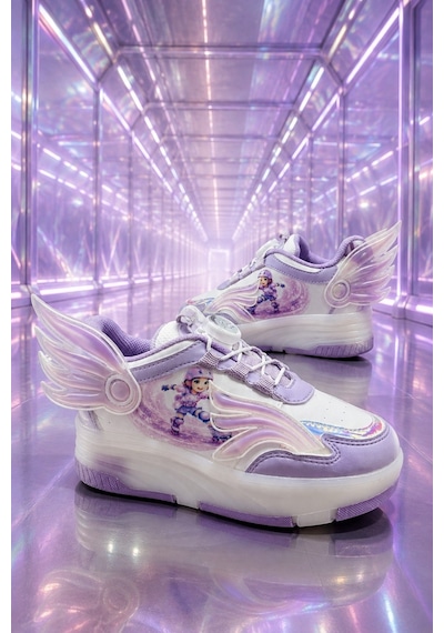 Muggo Wıngs Çocuk Kanat Detaylı Işıklı Patenli Tekerlekli Sneaker Spor Ayakkabı Lila
