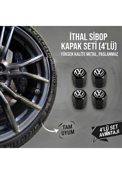 Volkswagen Grubu İle Uyumlu Alüminyum Altıgen Sibop Kapak Seti Siyah - İthal Sibop Kapağı 4lü Set