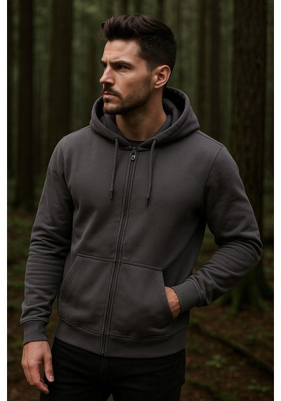 Erkek Kapüşonlu Pamuklu Sweatshirt Hırka Fermuarlı Rahat Kalıp Basic Hırka Çok Renkli