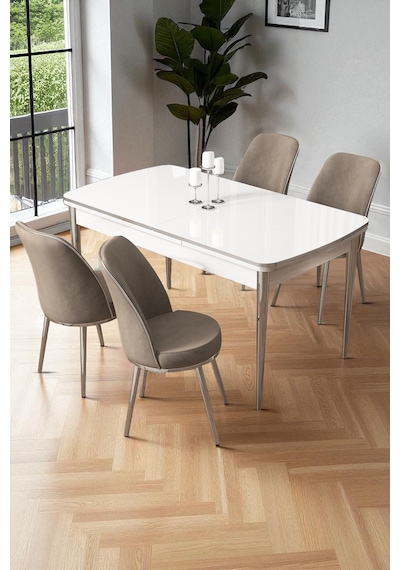 Canisa Nira Serisi 70x114 Mdf Açılabilir Beyaz Mutfak Masa Takımı 4 Cappucino Sandalye Krom Detay Beyaz Masa Cappucino Sandalye Ayaklar Krom Canisa Nira Serisi 70x114 Mdf Açılabilir Beyaz Mutfak Masa Takımı 4 Cappucino Sandalye Krom Detay Beyaz Masa Cappucino Sandalye Ayaklar Krom