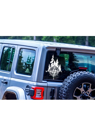 Pusula Ve Orman Sticker - Araba Oto Motosiklet Karavan Off Road Adventure Araç Cam Sticker - 00349 15x10 Cm