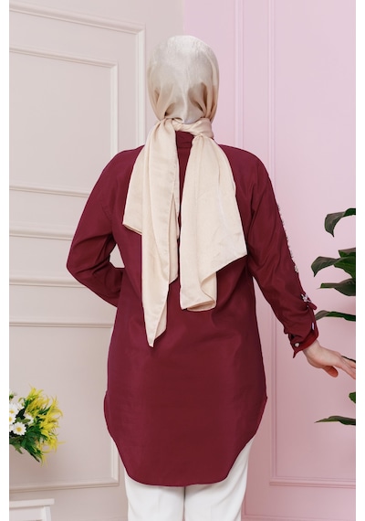 Sevitli Kolu Çakım Detaylı Tunik-bordo-4727 Bordo
