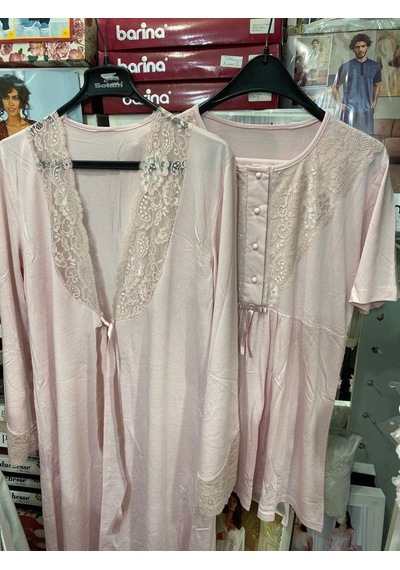 Nehir 2036 Pudra Hamile Lohusa 3lü Pijama Sabahlık Takım