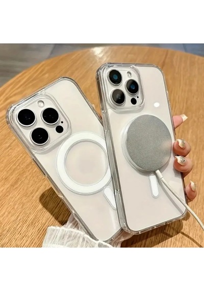 Apple Uyumlu iPhone 16 Pro Kılıf Magsafe Ve Şeffaf Gri