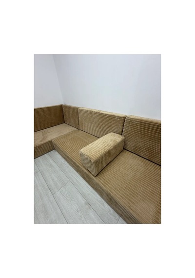 Premium Kadife Kumaş, Konforlu Yer Kanepesi ,modüler Şark Köşesi Takımı - Bej- U Set