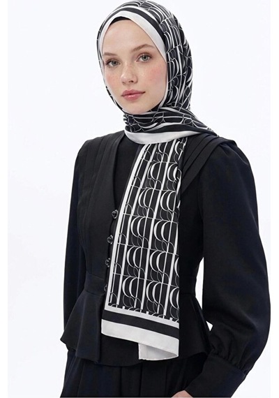 Bushu İmza Monogram Twill Şal 70x190 Siyah