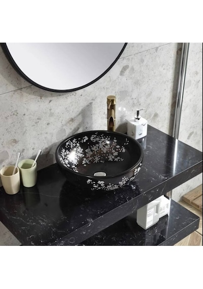 Lena - Tezgah Üstü Porselen Lavabo - E-6007- Siyah