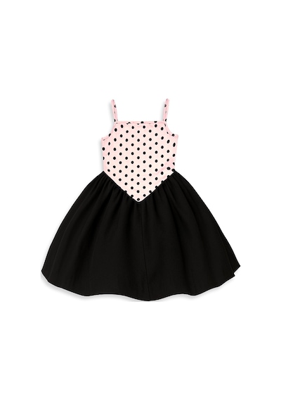 Denokids Kız Çocuk Elbise Pamuk Pembe Siyah Puantiyeli İlkbahar Yaz Sezonu 5-8 Yaş Çok Renkli