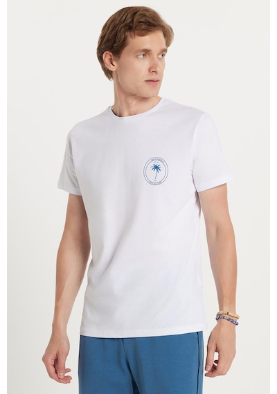 Tudors Erkek Slim Fit Dar Kesim %100 Pamuk Yumuşak Dokulu Baskılı Beyaz Bisiklet Yaka Tişört-34848 Beyaz