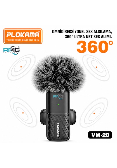 Vm-20 Kablosuz Yaka Mikrofonu 2.4g Bağlantı 25m Çekim Mesafe İçerik Üreticileri Mobil Video Ve Canlı Yayın İçin