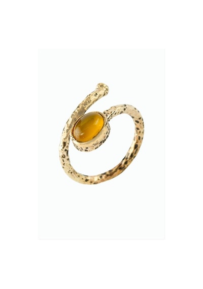 Oval - 317 - Doğaltaşlı Otantik Yüzük - Nazblsmm - Sarı Akik Bronz