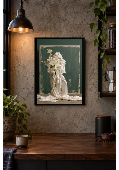 Beyaz Heykel Desenli Dekoratif Mdf Tablo, Çerçeve Görünümlü Ahşap Poster