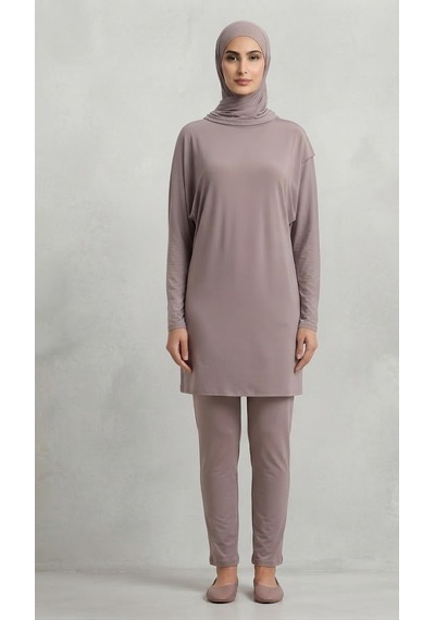 Stormwear Basic Uzun Kollu Tesettür Tunik Likralı Rahat Kalıp Günlük Vizon