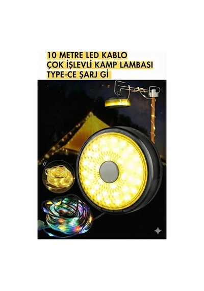 Şarjlı 10 Metre Ledli Şarj Göstergeli 7 Işık Modlu Hareketli Ve Flaşör Modlu Kamp Lambası Led I Standart