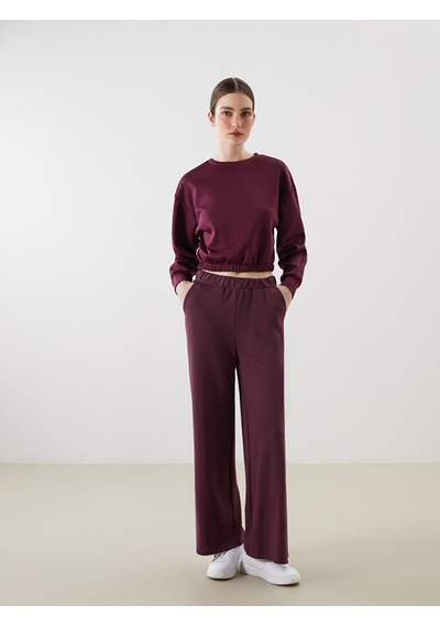 Lcw Eco Bordo Bisiklet Yaka Crop Kadın Sweatshirt