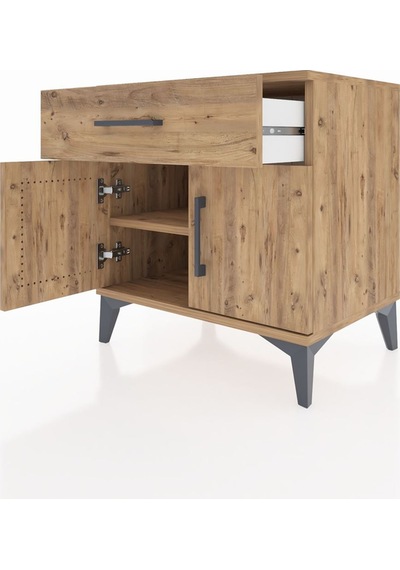 Hyperion Komodin Tek Raflı Tek Çekmeceli 2 Kapaklı 60x44x64 Ç... Çam