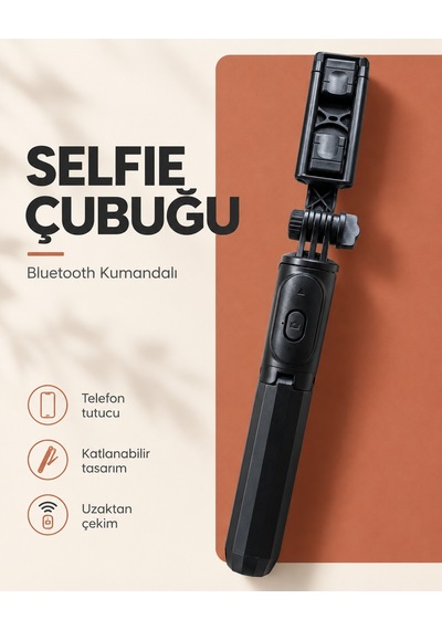 Bluetooth Kumandalı Katlanabilir Selfie Çubuğu Ve Telefon Tutucu - Bayi Depom