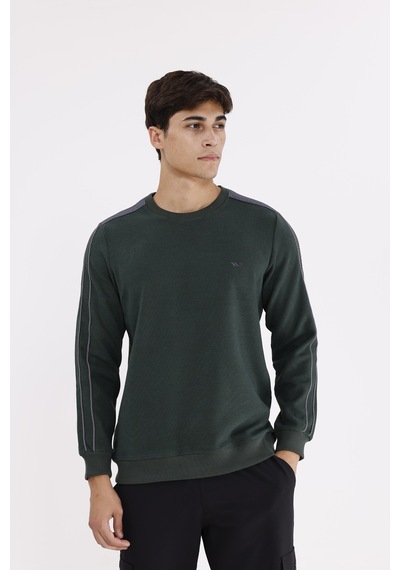 Rowinger Selanik Doku Yumuşak Tutuşlu Rahat Kalıp Yuvarlak Yaka Esnek Manşetli Sweatshirt Darkgreen