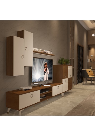 Decoraktiv Eko 6 Mdf Dvd Gold Tv Ünitesi Tv Sehpası Ceviz - Beyaz