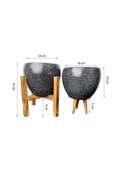 Bitki Tasarımı Ev Dekorasyon Siyah Granit Toprak Saksı Saksılık Salon Çiçeklik İkili Set 3 Ayaklı- 4 Ayaklı- 15 Cm Belirtilmemis