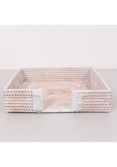 Laura 30x30x8 Cm Akça Renk Rattan Saklama Düzenleme Kutusu Beyaz
