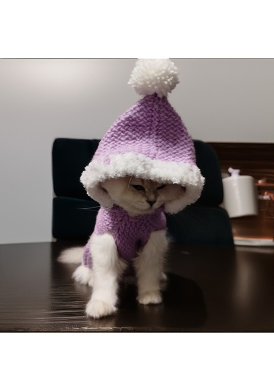 Kedi Ve Köpek İçin Kürklü Kapüşonlu Eflatun Kazak