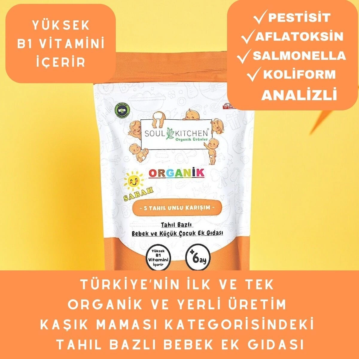 Soul Kitchen Organik 5 Tahıllı Sabah Maması Tahıl Bazlı Bebek Ek Gıdası B1 Vitaminli 250 G
