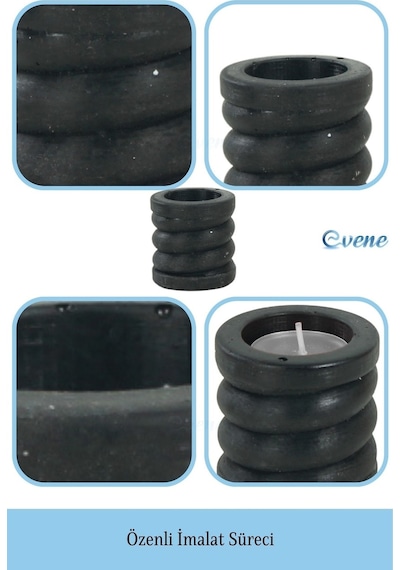 Mumluk Şamdan Tealight Ve İnce Mum Uyumlu Spiral Model - Siyah