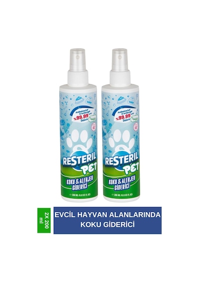 Resteril Pet Parfümsüz Köpek Koku Giderici Köpek İdrar Çiş Kokusu Giderici Dezenfektan Sprey Kedi Kumu Tuvaleti Koku Önleyici 2 x 200 ML