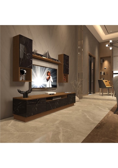 Decoraktiv Trendstyle 5das Mdf Tv Ünitesi Tv Sehpası Ceviz - Siyah Mermer