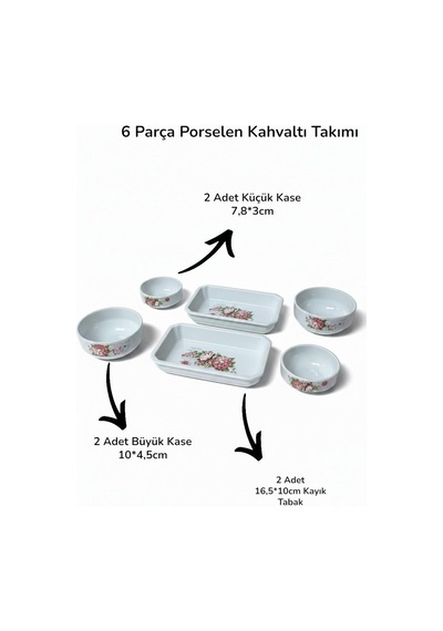 6 Parça Çiçekli Kahvaltı Sunum Seti, Kahvaltılık Karışık Çok Renkli