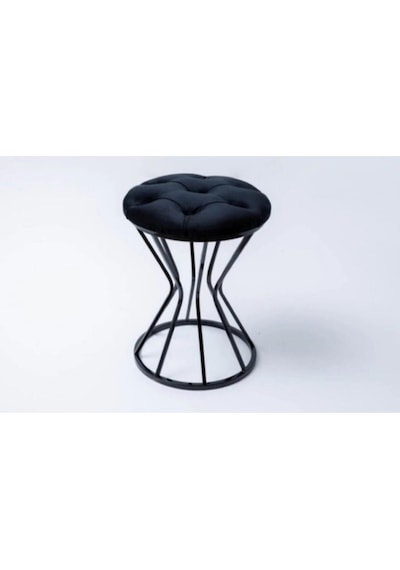 Metal Ayaklı Lüks Puf Tabure Kara Inci Siyah