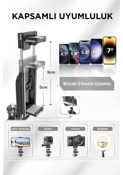 Tripod Kumandalı 153cm Android Ios Go Pro Uyumlu Selfie Çubuğu L16
