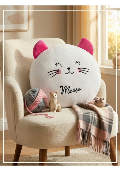 30 Cm Kedi Peluş Yastık Sevimli Kedi Tasarımlı Yumuşak Peluş Oyuncak - 30 Cm