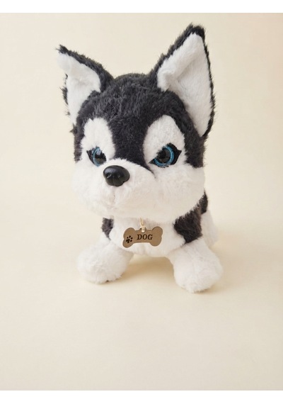 Peluş Kurt Köpeği-35 Cm Gri-beyaz