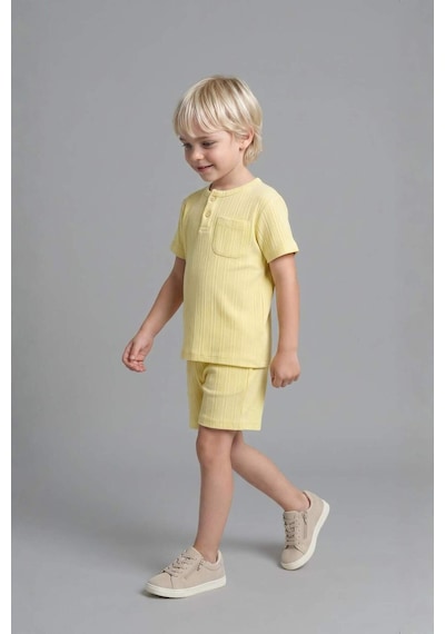 Defacto Kısa Kollu Üst Şort Alt 2li Pijama Takımı Erkek Bebek H5378a526hsyl273 Sarı-yl273