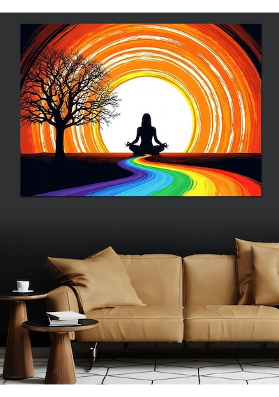 Ahşap Tablo Gün Batımında Meditasyon Yapan