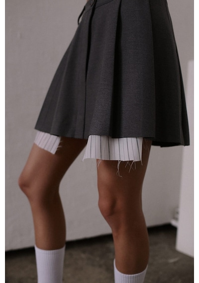 Mai Collection Mai Studios Co. Rina Pileli Füme Mini Etek Füme