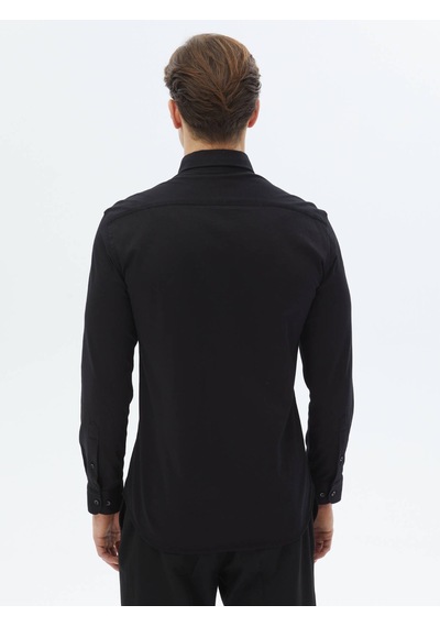 Kip Siyah Düz Regular Fit Dokuma Casual Pamuk Gömlek Siyah