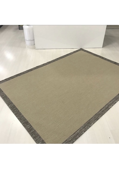 Elvey Home Jüt Sisal S9607 Gri Siyah Kaymaz Taban Hasır Dokuma Yıkanabilir Yolluk Salon Koridor Mutfak Halısı Gri/siyah