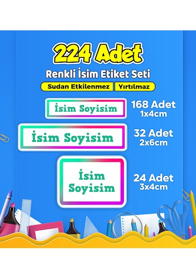 Okul Kreş Kişiye Özel İsim Etiket Seti - Model 599 Çok Renkli