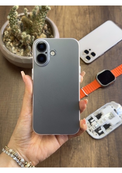 Apple iPhone 16 Uyumlu Süper İnce Mat Ultra Thin Silikon Kılıf Buzlu Beyaz