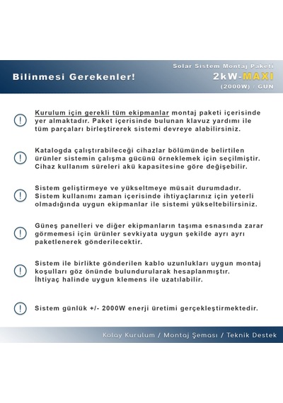 Matech 2 Kw Maxı Solar Paket Sistem 2000w/gün
