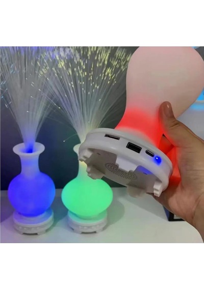 Bluetooth Hoparlör Vazo Tasarımlı Püsgüllü Kumandalı 17 Çeşit Rengarenk Rgb Ledli